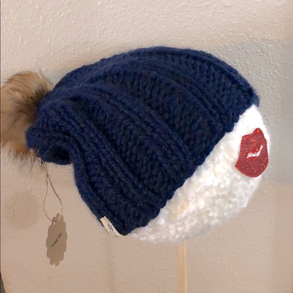 Brand New Navy Handcrafted Knitted Hat w/PomPom - Picture 2 of 4